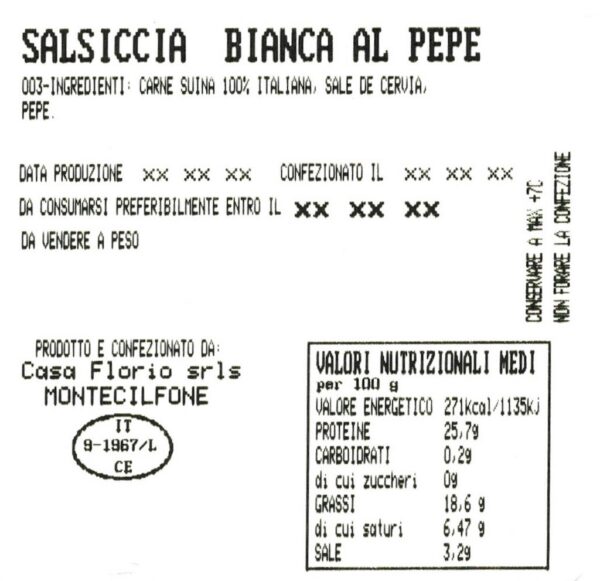 Salsiccia bianca al pepe · ca. 280 g